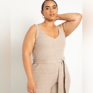 Eloquii Women’s Plus Size 18/20 Sweater Tank Jumpsuit Beige Oatmeal Ribbed Knit